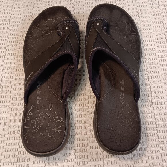 Columbia Women's 'Lima' Black Leather & Neoprene Toe Loop Slides Flip Flops sz 9 - Picture 4 of 11